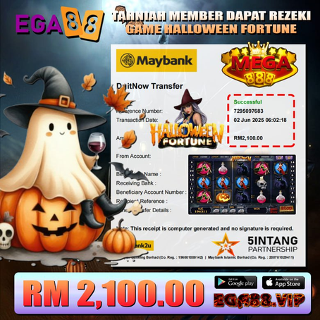 ⭐️TAHNIAH MEMBER EGA88 CUCI DALAM GAME MEGA888 RM2100.00⭐️