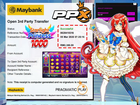EGA88 VIP member wins RM2300 playing Starlight Princess 1000 slot game with successful payout screenshot