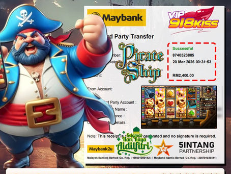 EGA88 member wins RM2400 playing Pirate Ship slot game big win celebration