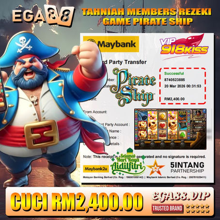 EGA88 member wins RM2400 playing Pirate Ship slot game big win celebration