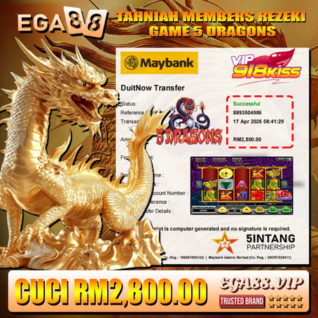 Player wins RM2,800 on 5 Dragons slot game with exciting gameplay and big rewards