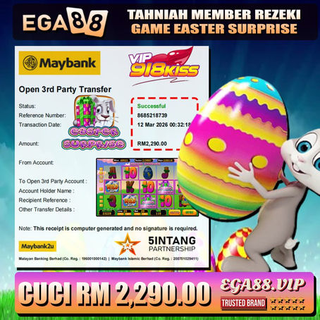 EGA88 Easter Surprise slot big win RM2290 lucky member payout screenshot