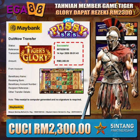 Pussy888 Tiger’s Glory slot big win RM2300 payout screenshot