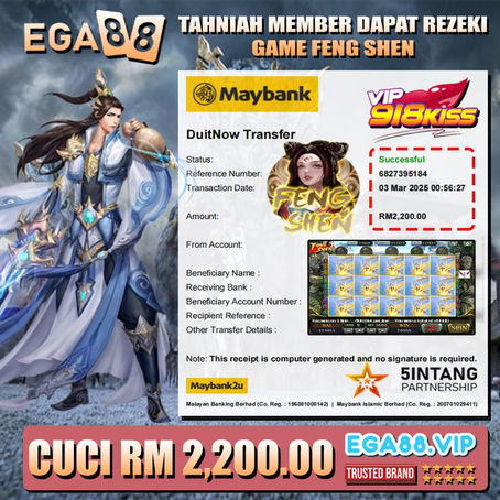 ⭐️TAHNIAH MEMBER EGA88 CUCI DALAM GAME 918KISS RM2200⭐️