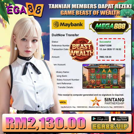 Player receives RM2130 reward from Beast of Wealth themed online game featuring wealth-inspired symbols and colorful game interface.