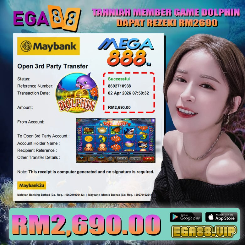 “Player wins RM2690 on dolphin-themed slot game with underwater graphics and big payout display”