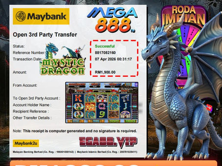 “EGA88 Mystic Dragon slot big win RM1900 payout lucky member jackpot screenshot”