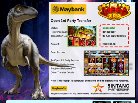 “EGA88 T-Rex slot big win RM2250 payout screenshot and gameplay”