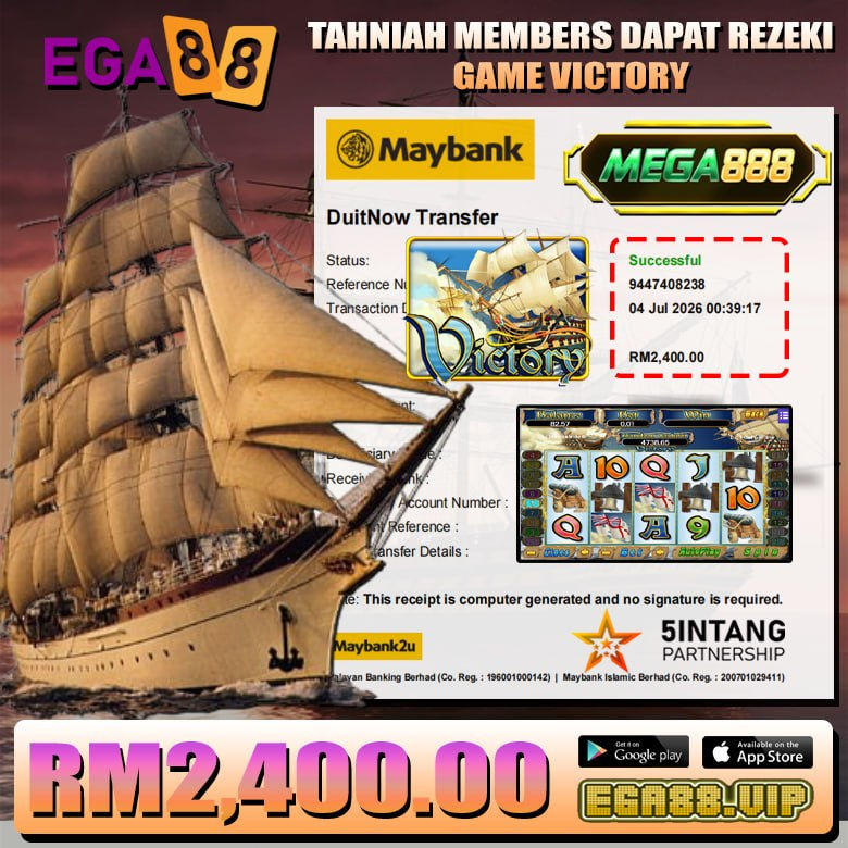 Player celebrates RM2,400 Victory game winning moment with exciting gameplay on EGA88.