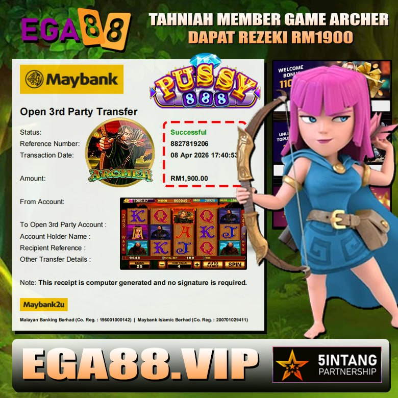 Player wins RM1900 in Archer themed slot game with fantasy character and big win display