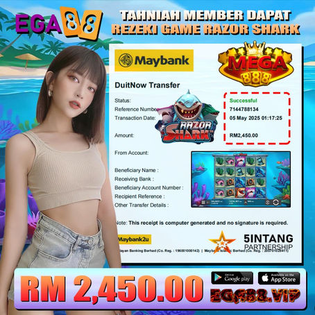 ⭐️TAHNIAH MEMBER EGA88 CUCI DALAM GAME MEGA888 RM2450⭐️