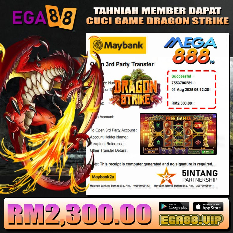 ⭐️TAHNIAH MEMBER EGA88 CUCI DALAM GAME MEGA888 RM2300.00⭐️