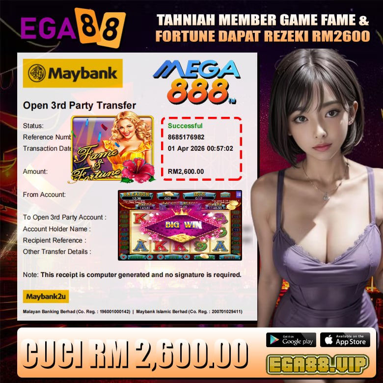 Player wins RM2600 big win on Fame and Fortune slot game with successful payout screenshot