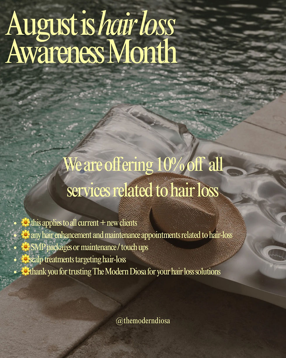 August is hair loss awareness month and we want to take a moment to thank all of our current and new clients with 10% off any appointment related to hair loss. 🌼✨💖