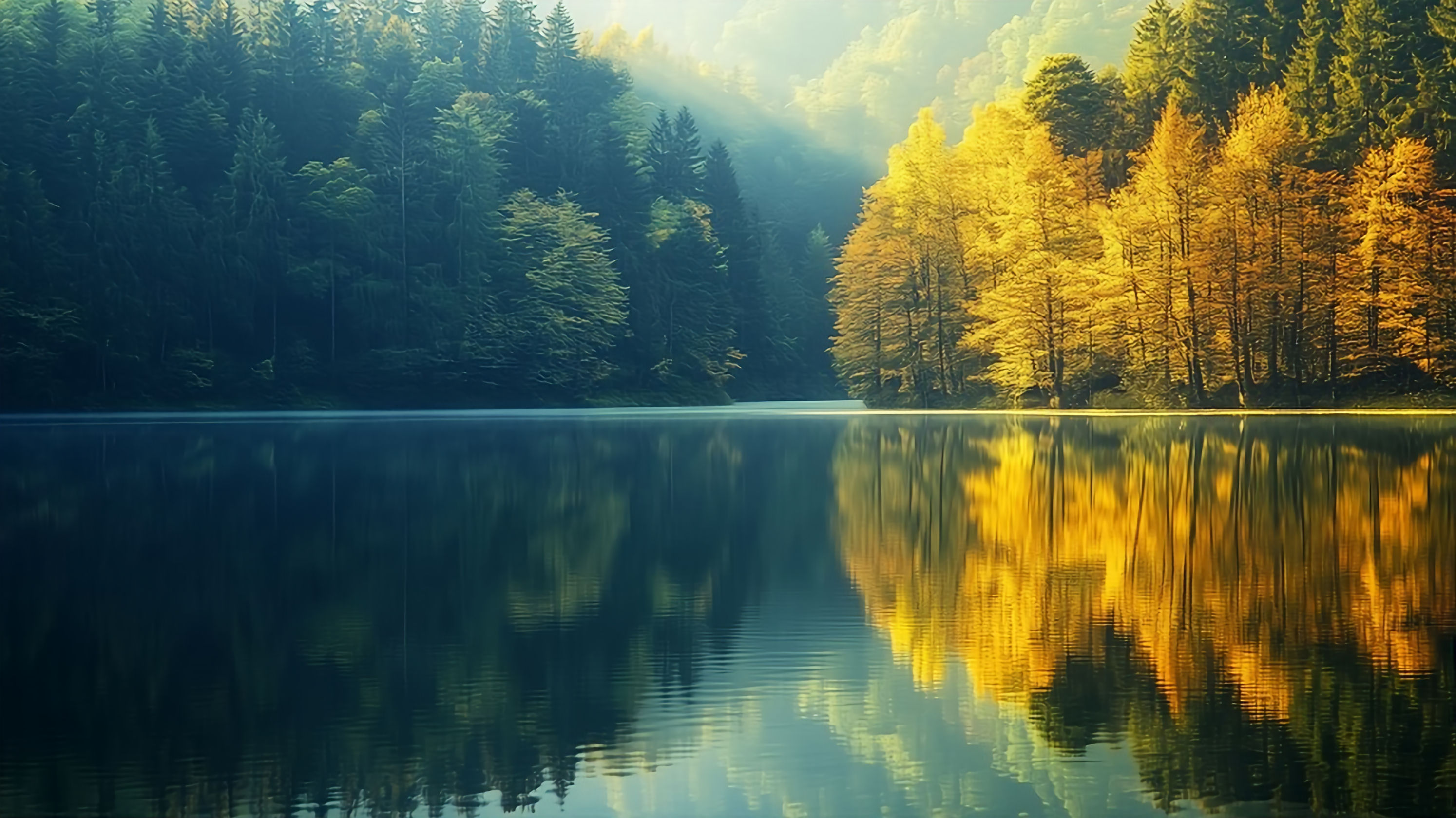 Paysage lac automne forêt reflet