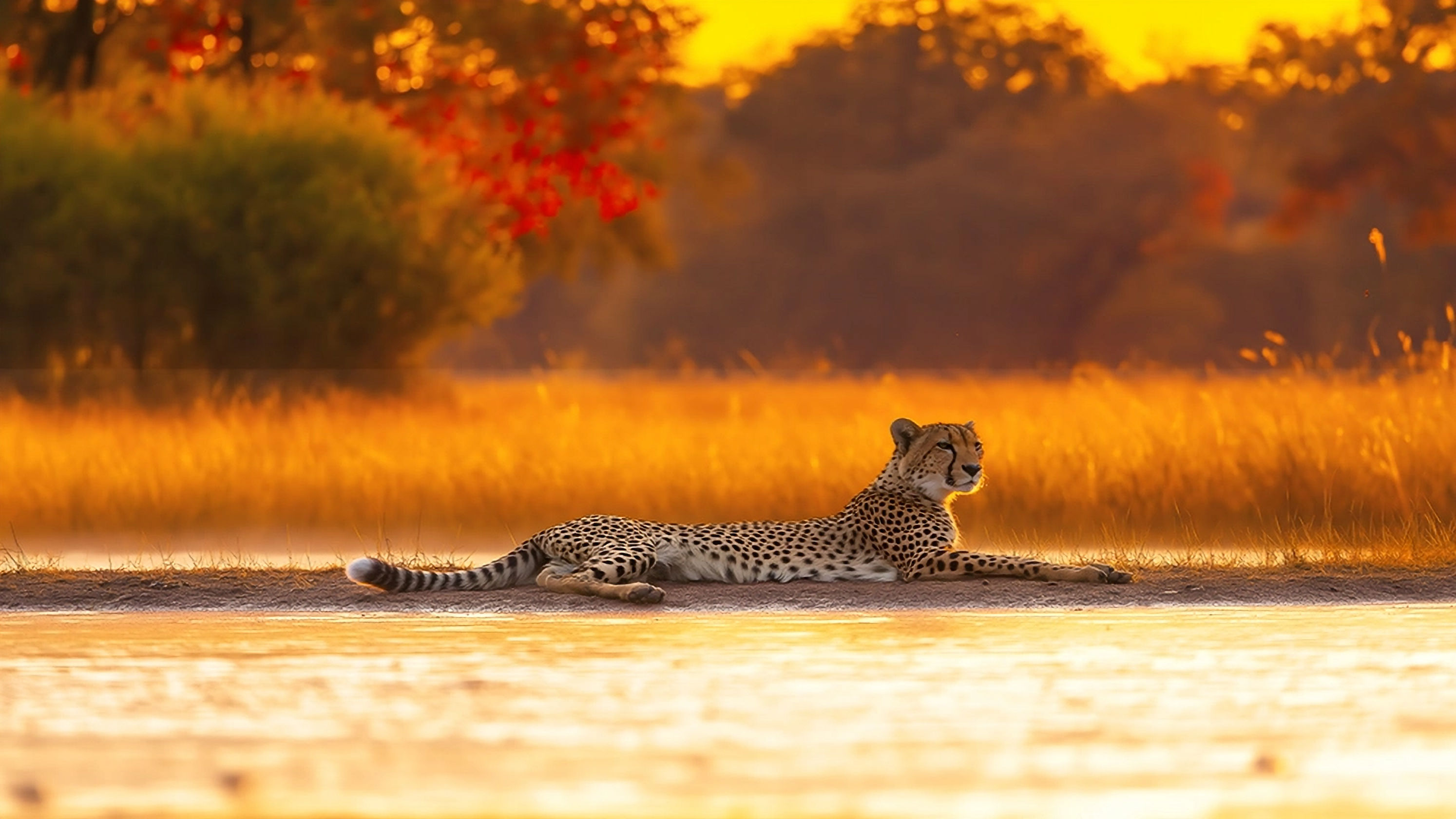 Guépard Reposant Savane Dorée
