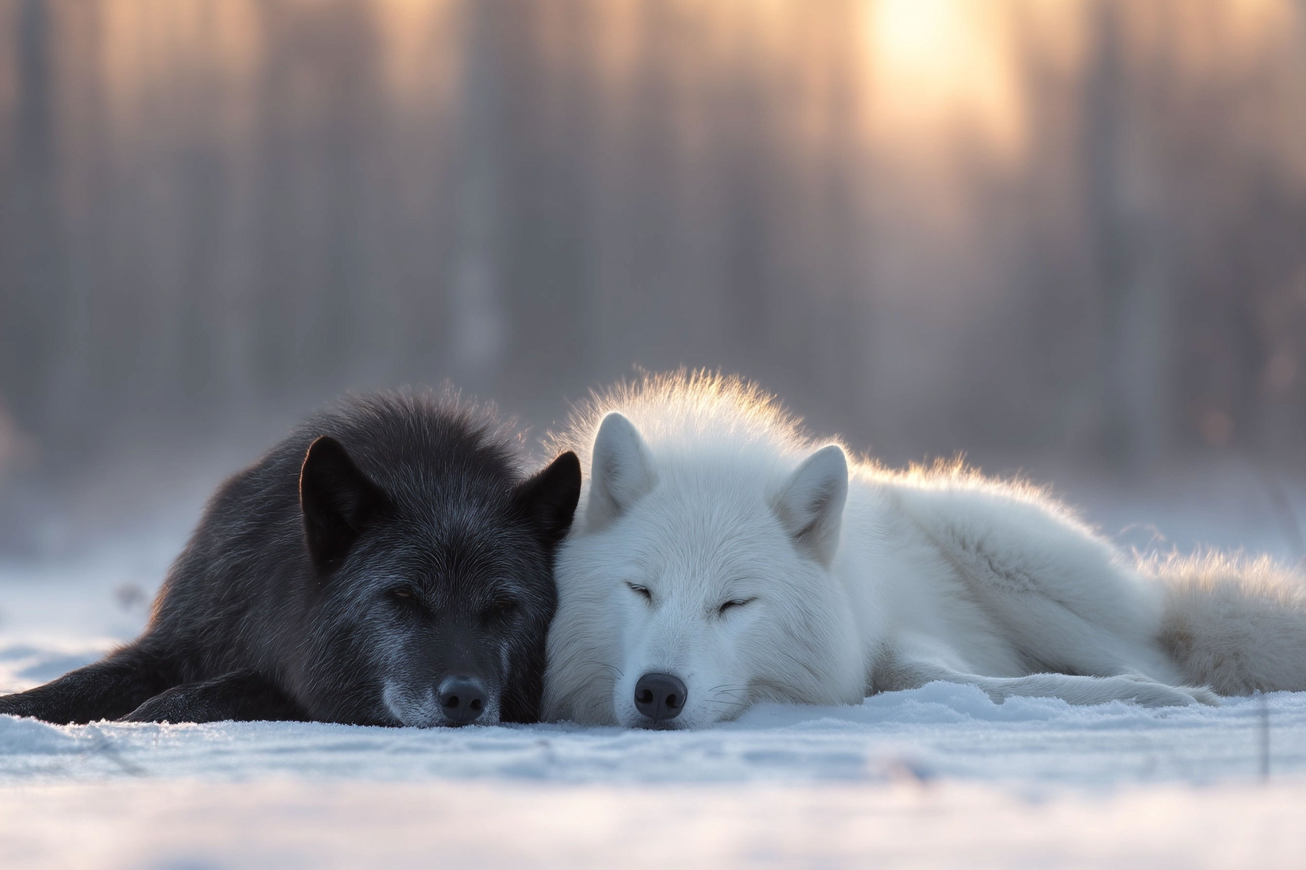 Loups endormis dans la neige