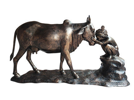 21. Title-Talking with cow, Medium-Fibre glass Composite Marble, Size-62''X30''X24'' , Pri