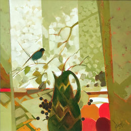 M R DESHMUKH A SEASON HELD INSIDE JEHANGIR ART GALLERY MUMBAI ART PAINTING EXHIBITION ABSTRACT LANDSCAPE OIL ON CANVAS