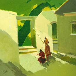 M R DESHMUKH A SEASON HELD INSIDE JEHANGIR ART GALLERY MUMBAI ART PAINTING EXHIBITION ABSTRACT LANDSCAPE OIL ON CANVAS