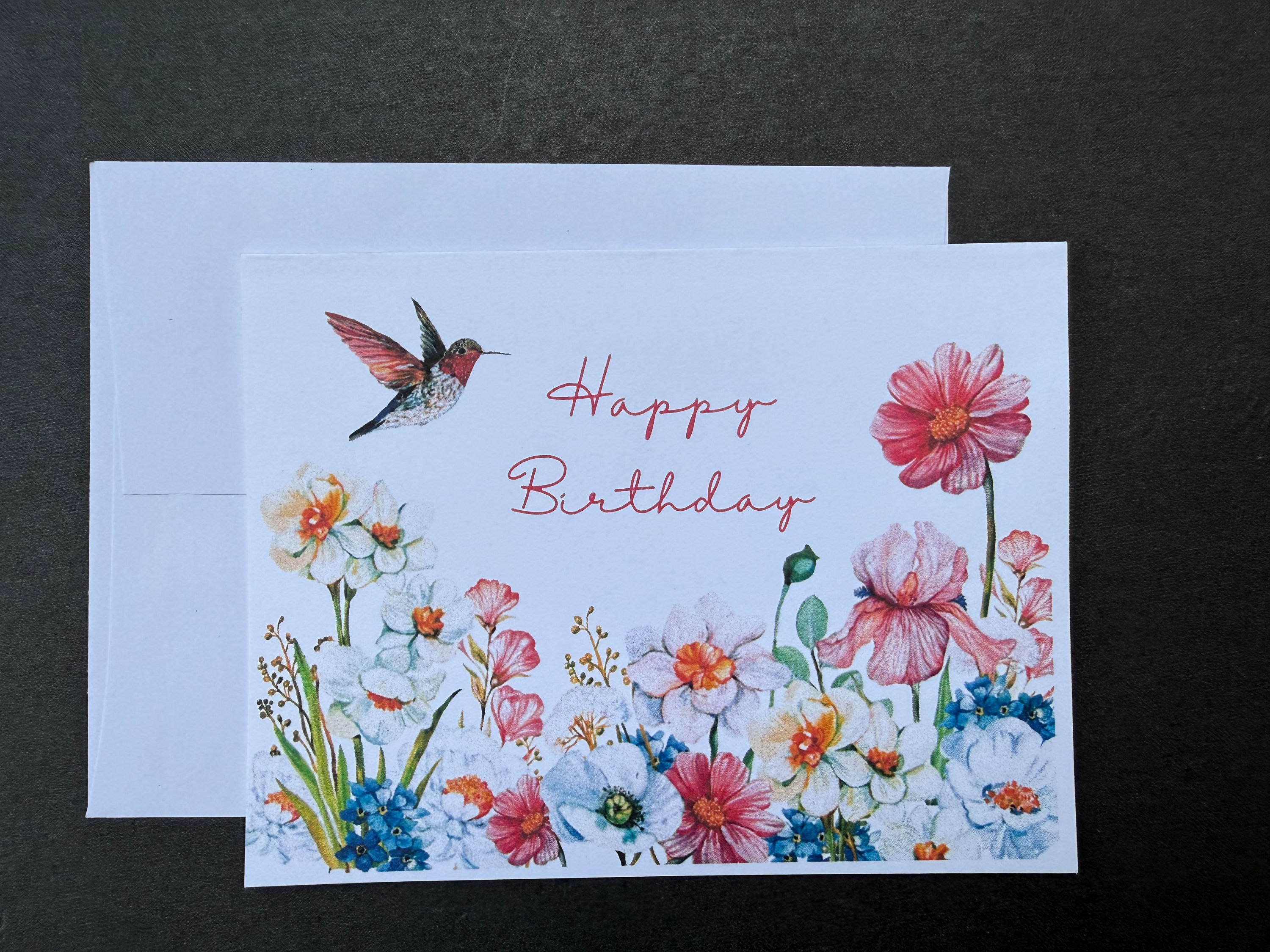 Happy Birthday Pink Hummingbird Notecards
