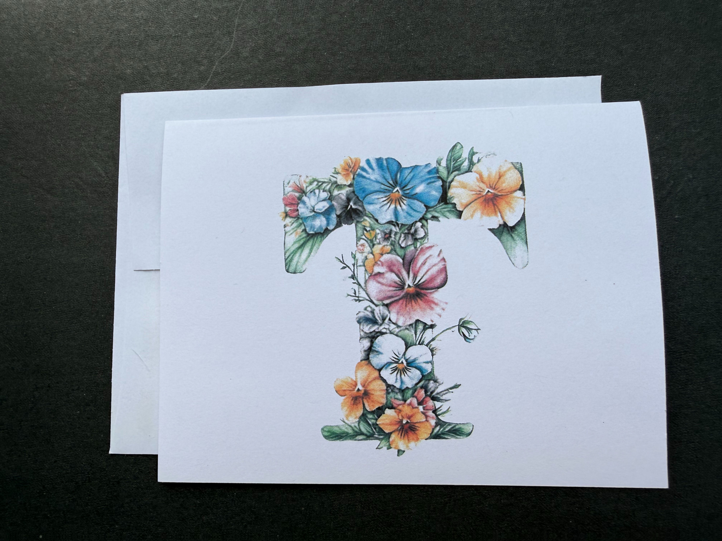 Blue Floral Monogram Art - 'T'