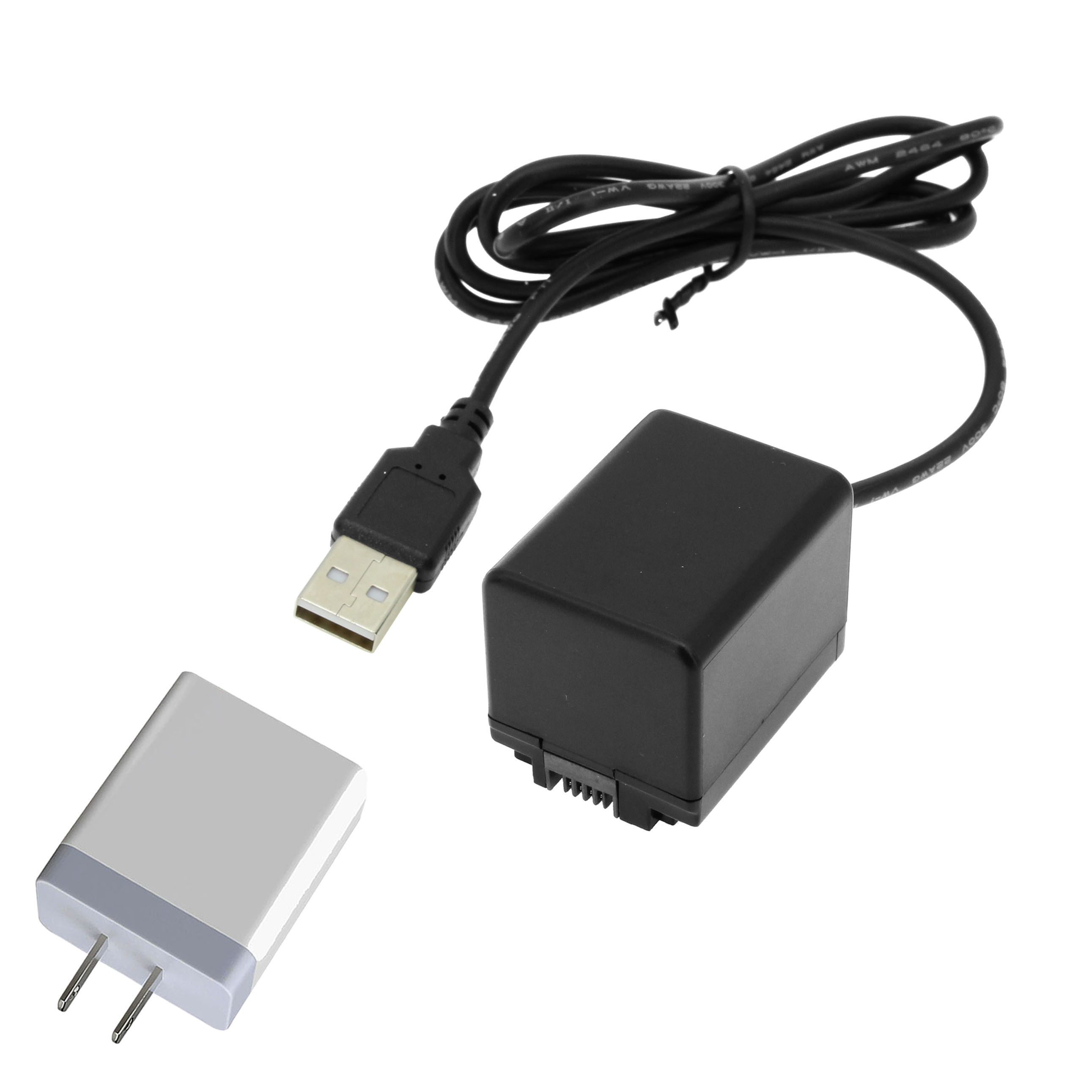 USB to Canon BP-727 Dummy Battery 40" Adaptor Cable w 3.1 Amp USB Power Adapter