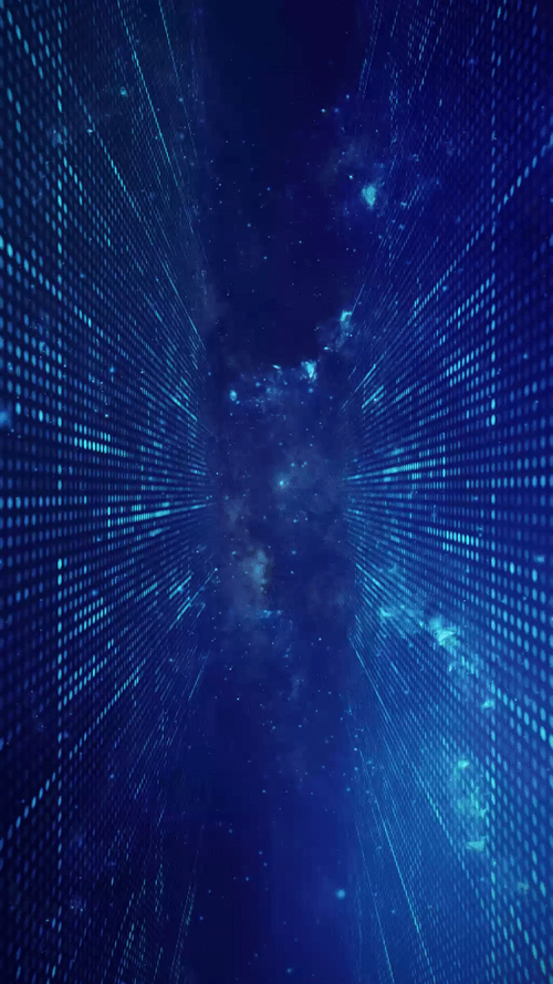 Verticalvideo-aglowingbluegridnetworkofblinkingdigitaldatalightsandfloatingparticlesConnec