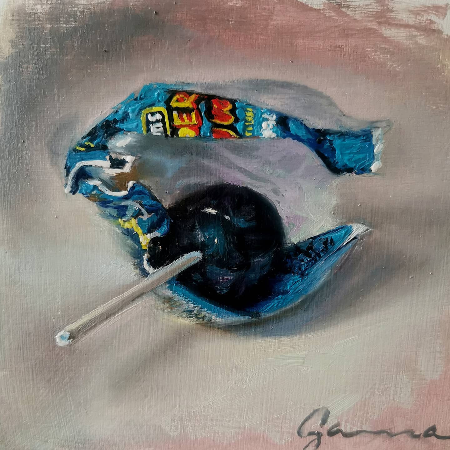 Copie de Super Blow Pop Huile sur panneau, 6x6 po.