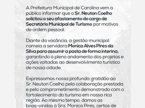 Mudança na Secretaria de Turismo de Carolina marca nova fase na gestão municipal