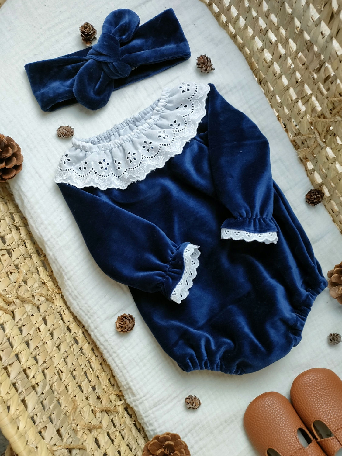 Barboteuse Velours Bleu Marine