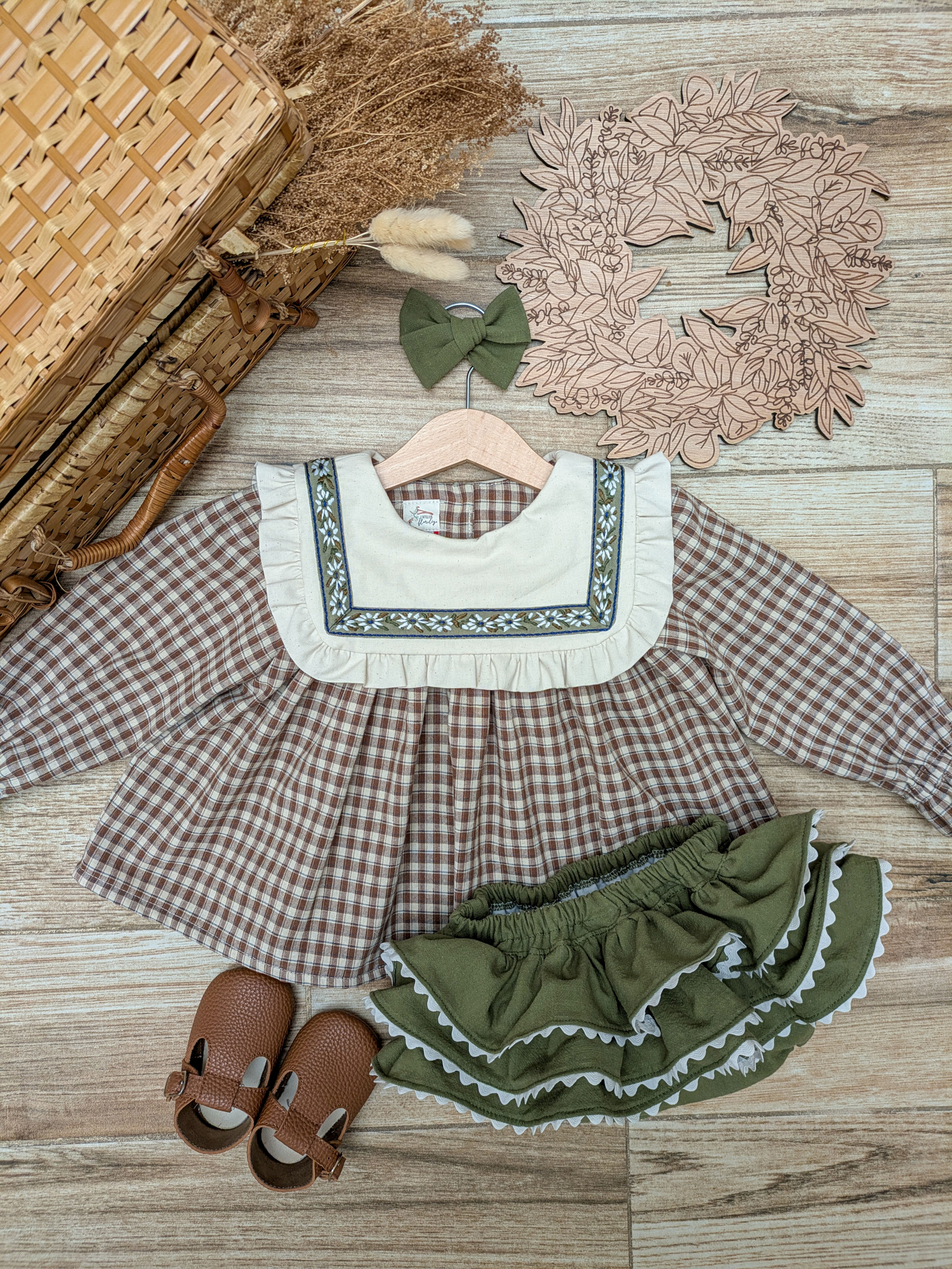 Blouse Océane - Tartan Marron & Ecru