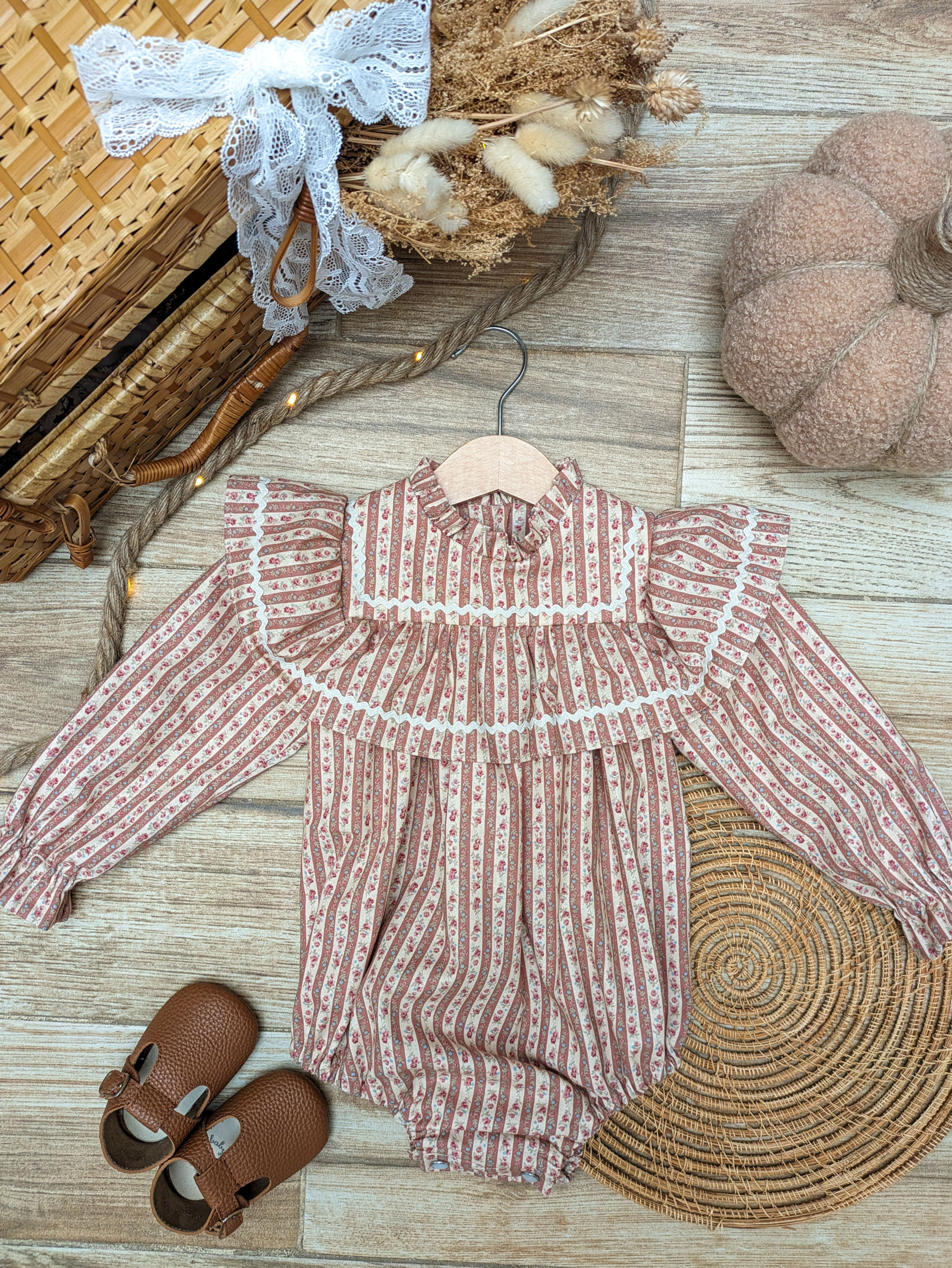 Barboteuse Azalée - Rayures Bohème Rose Argile