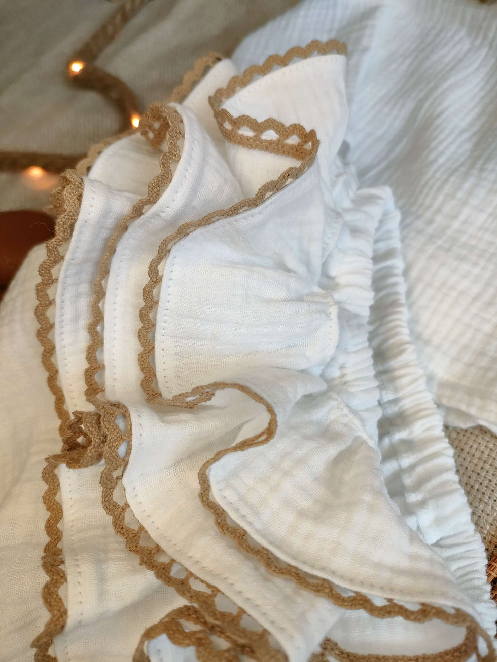 Miniature : Bloomer à volants Double Gaze Blanche et Pompons