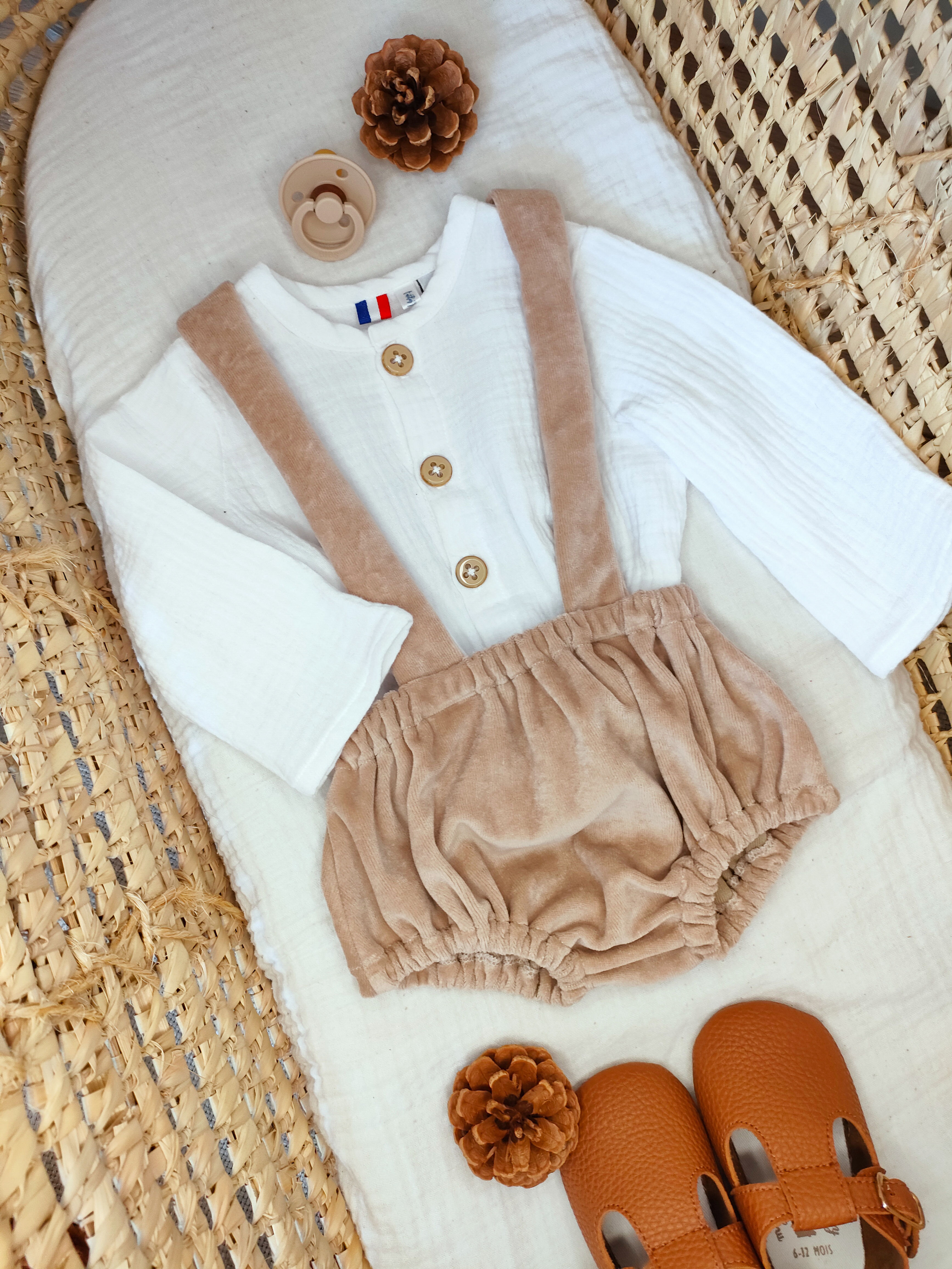 Bloomer à bretelles Velours Lisse Beige En stock