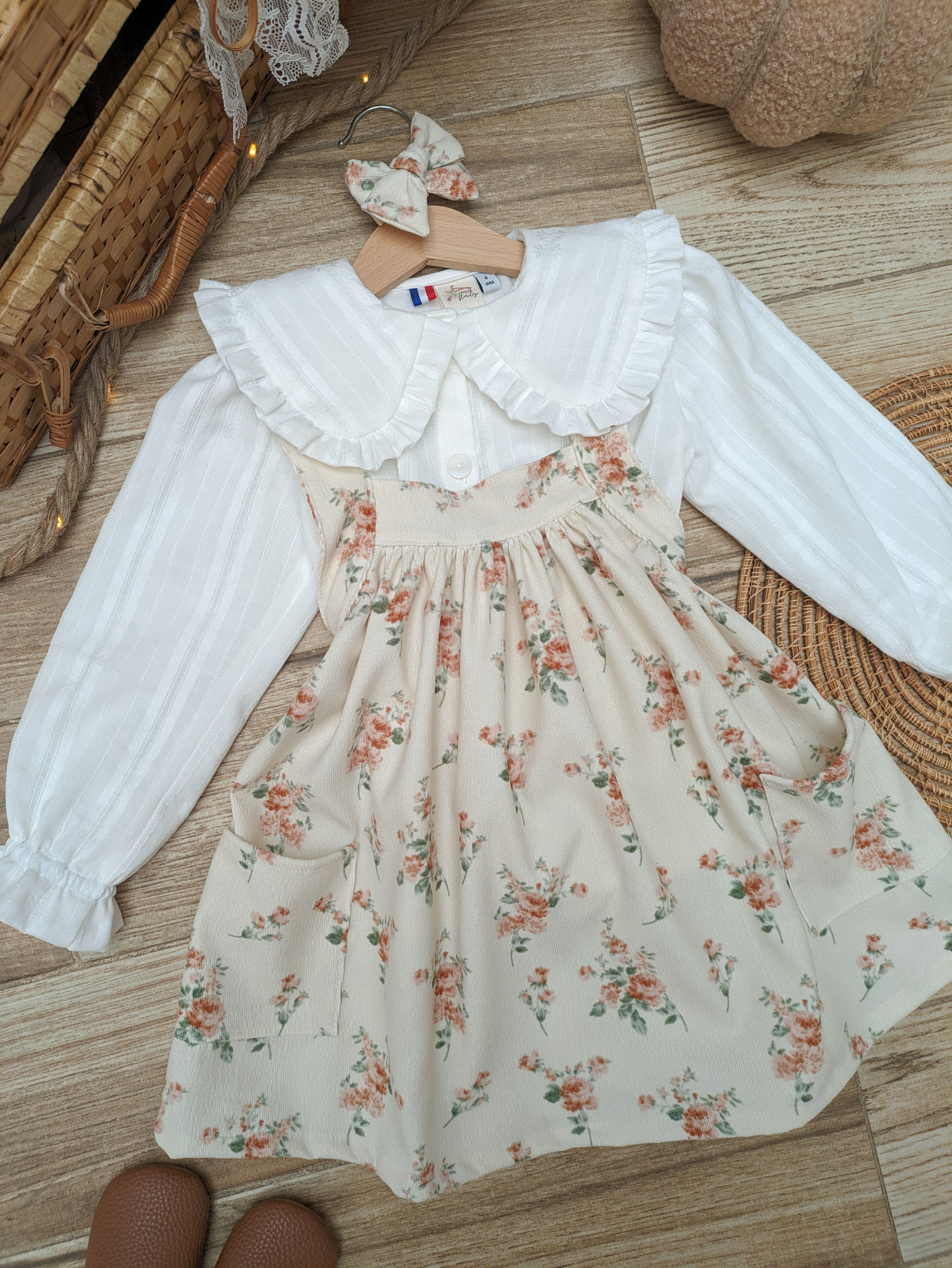 Robe Séraphine - Velours Roses Pêche