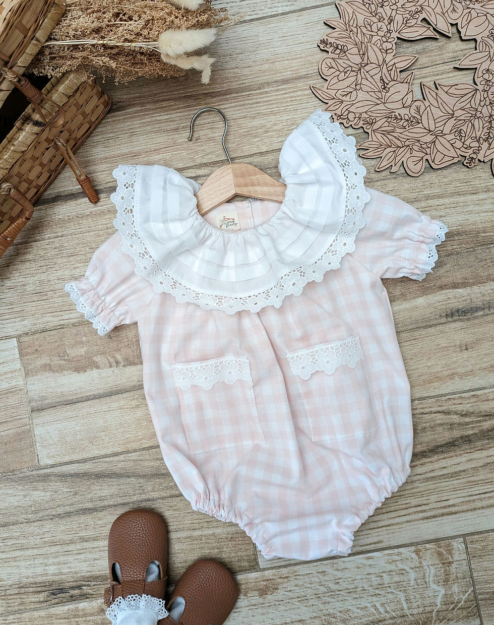 Miniature : Barboteuse Hanaé - Vichy Rose Poudré