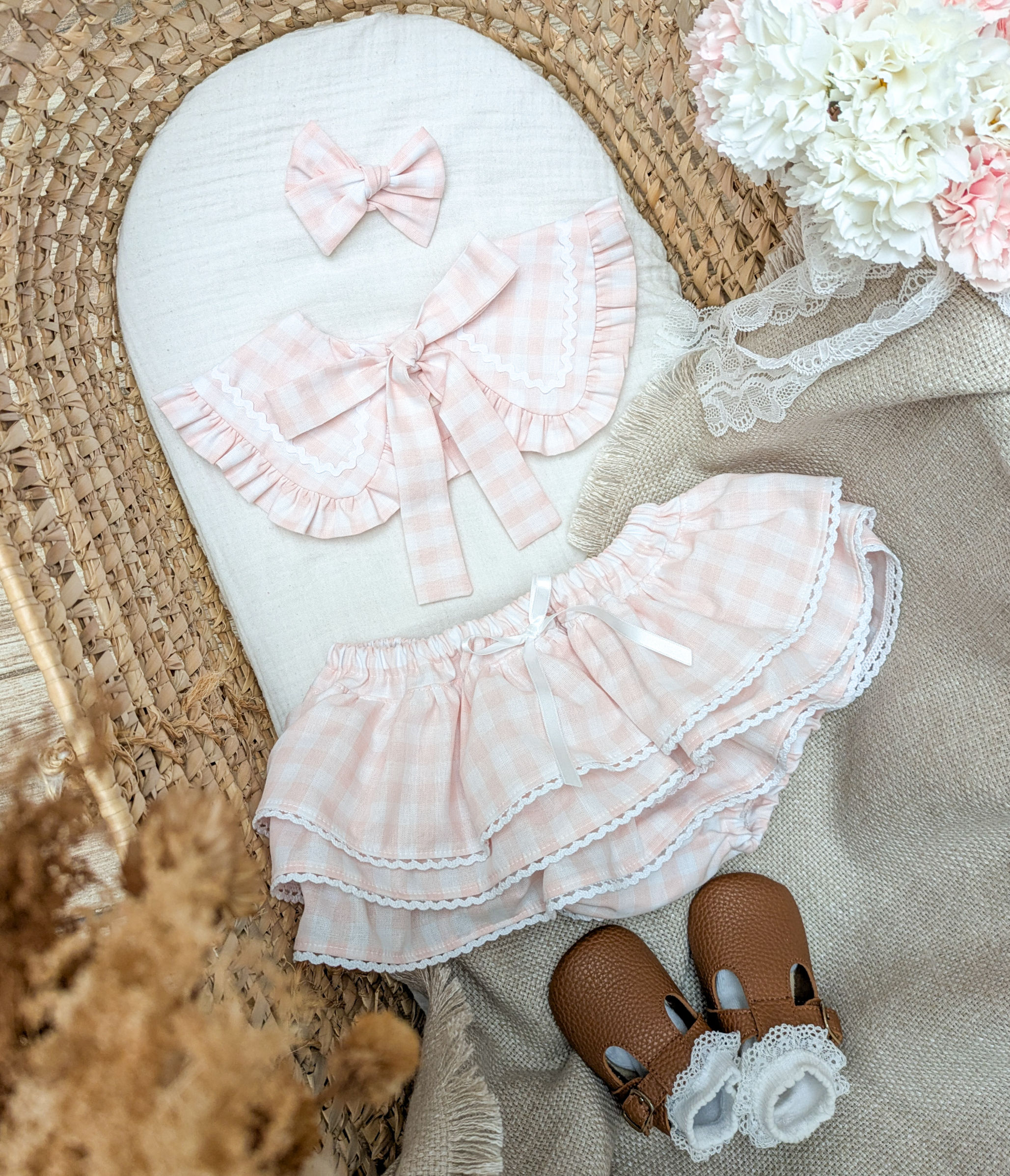 Bloomer à volants - Vichy Rose Poudré