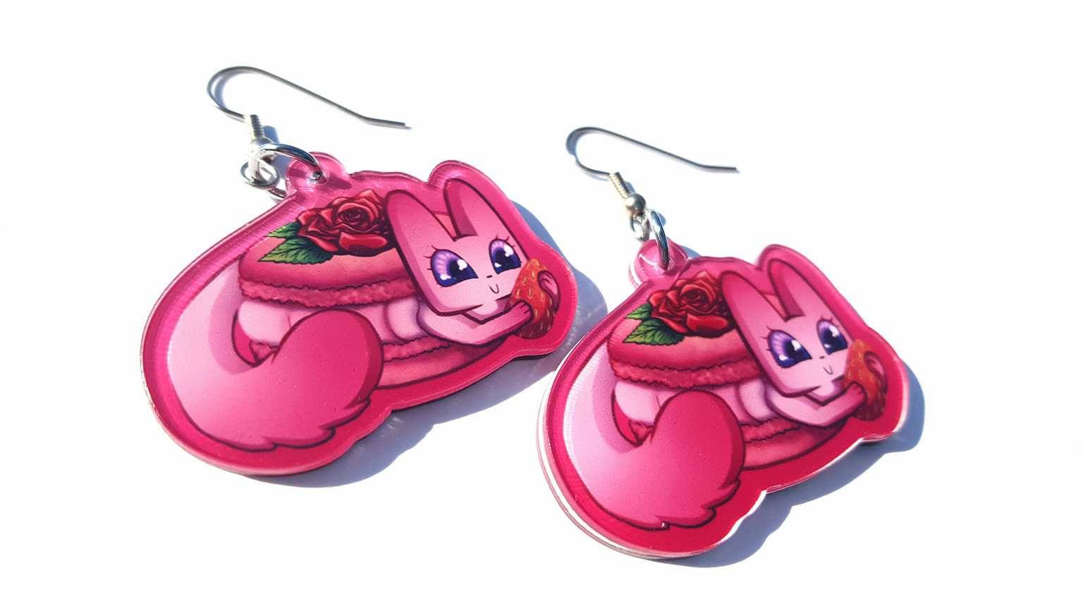 Strawberry Rose Meowcaron Earrings