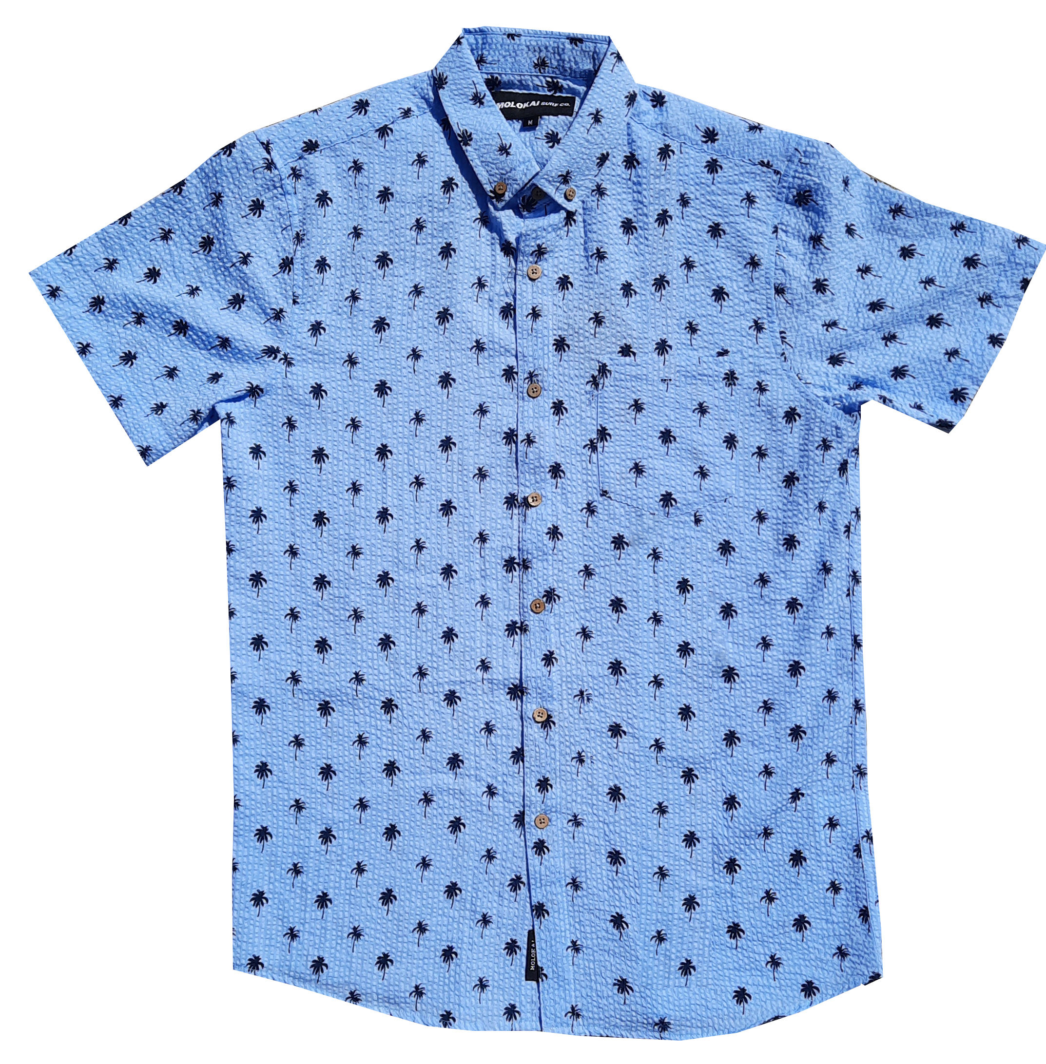 Light Blue Palm Tree Seersucker