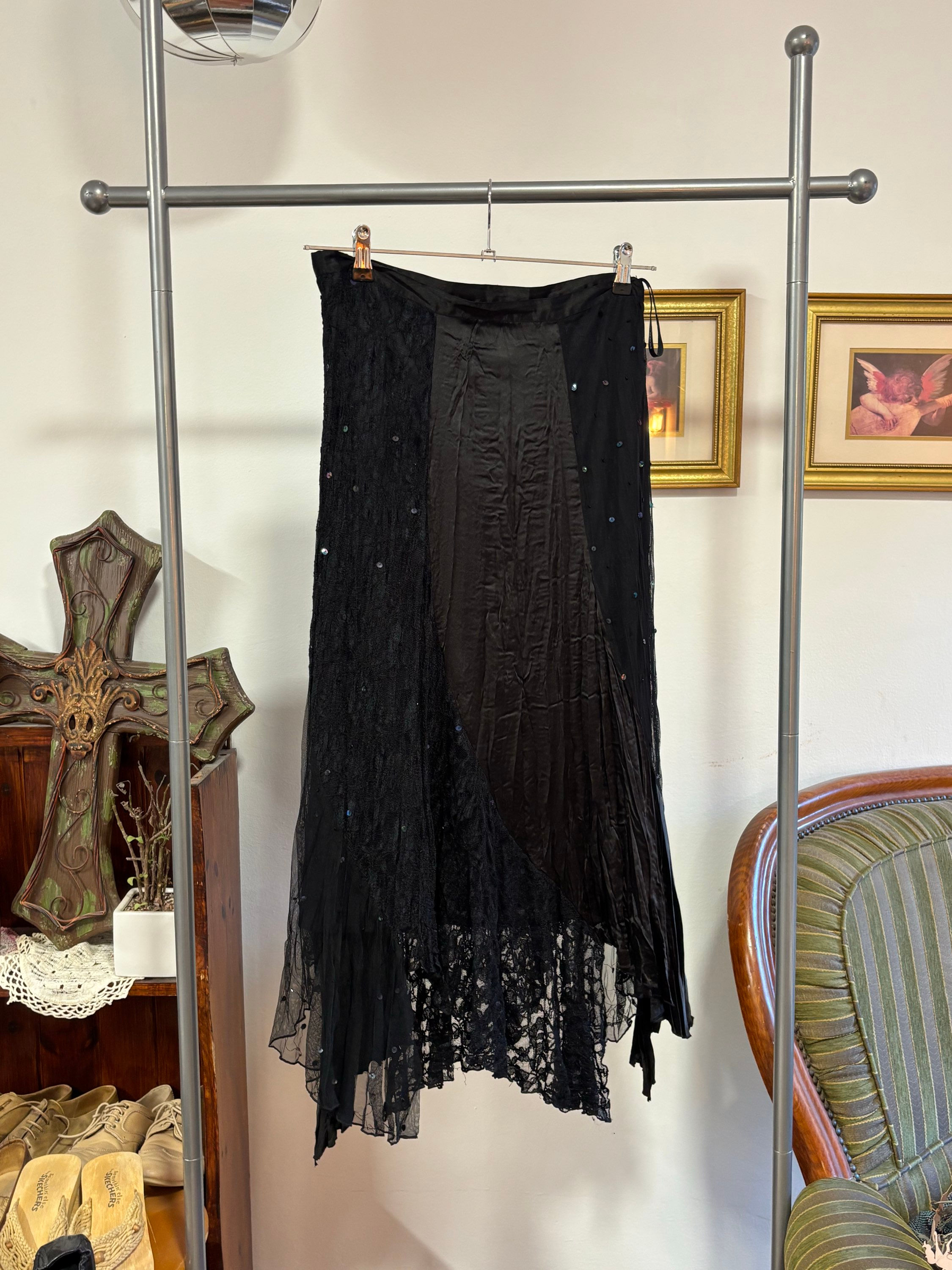 black lace + sequins midi skirt