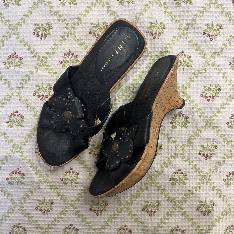 Thumbnail: Y2K black cork heel sandals (~EU 38)