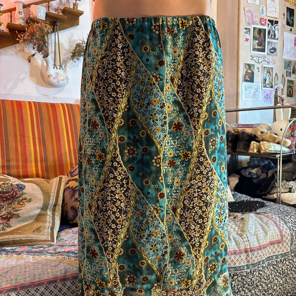 Thumbnail: teal floral long skirt (S-L)