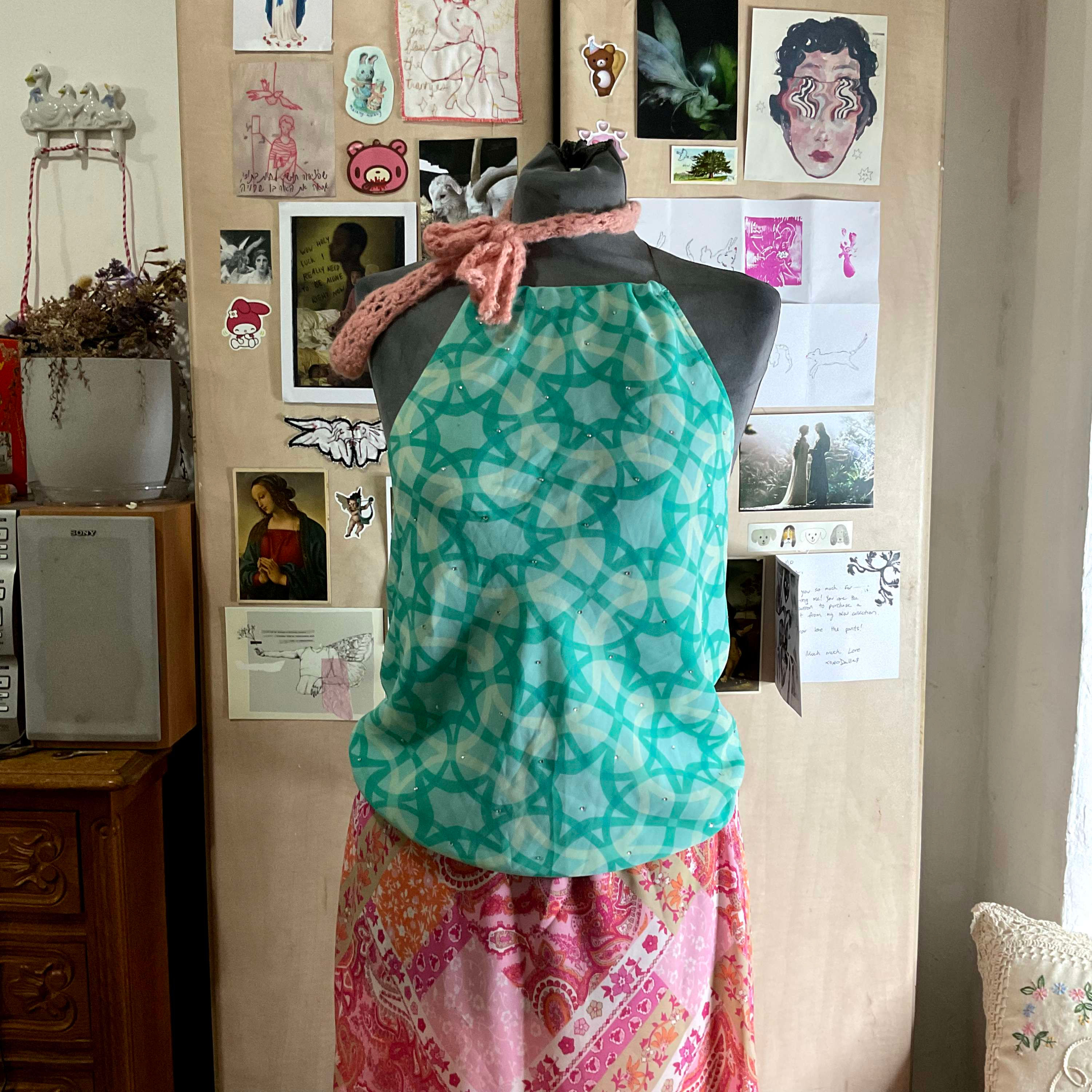 turquoise halter neck top