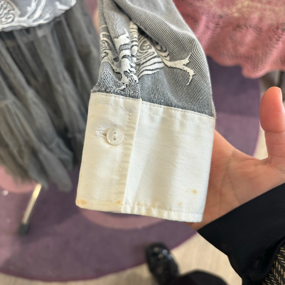 Thumbnail: grey patterned ruffle blouse (~M)