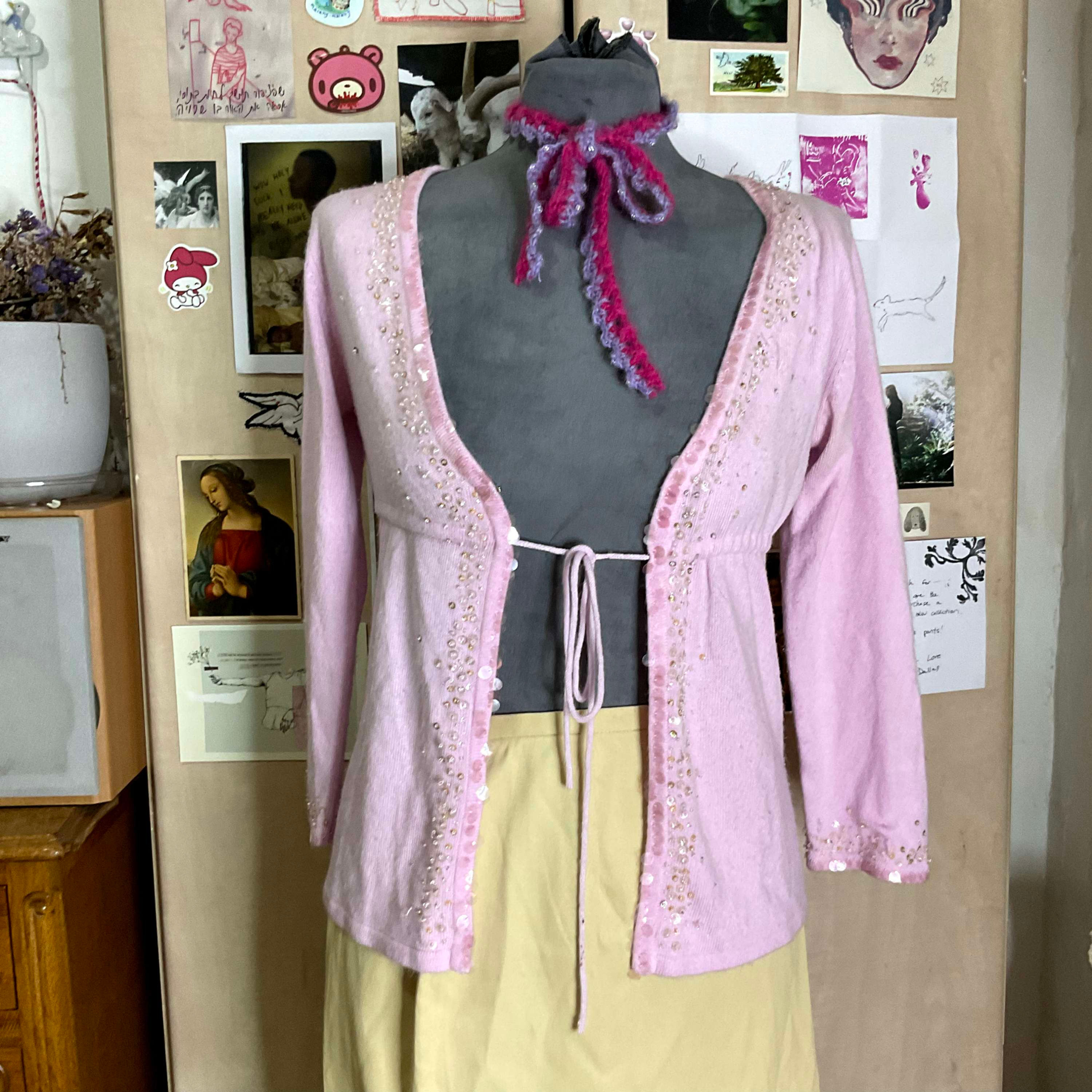 pink beaded cardigan (XS-S)