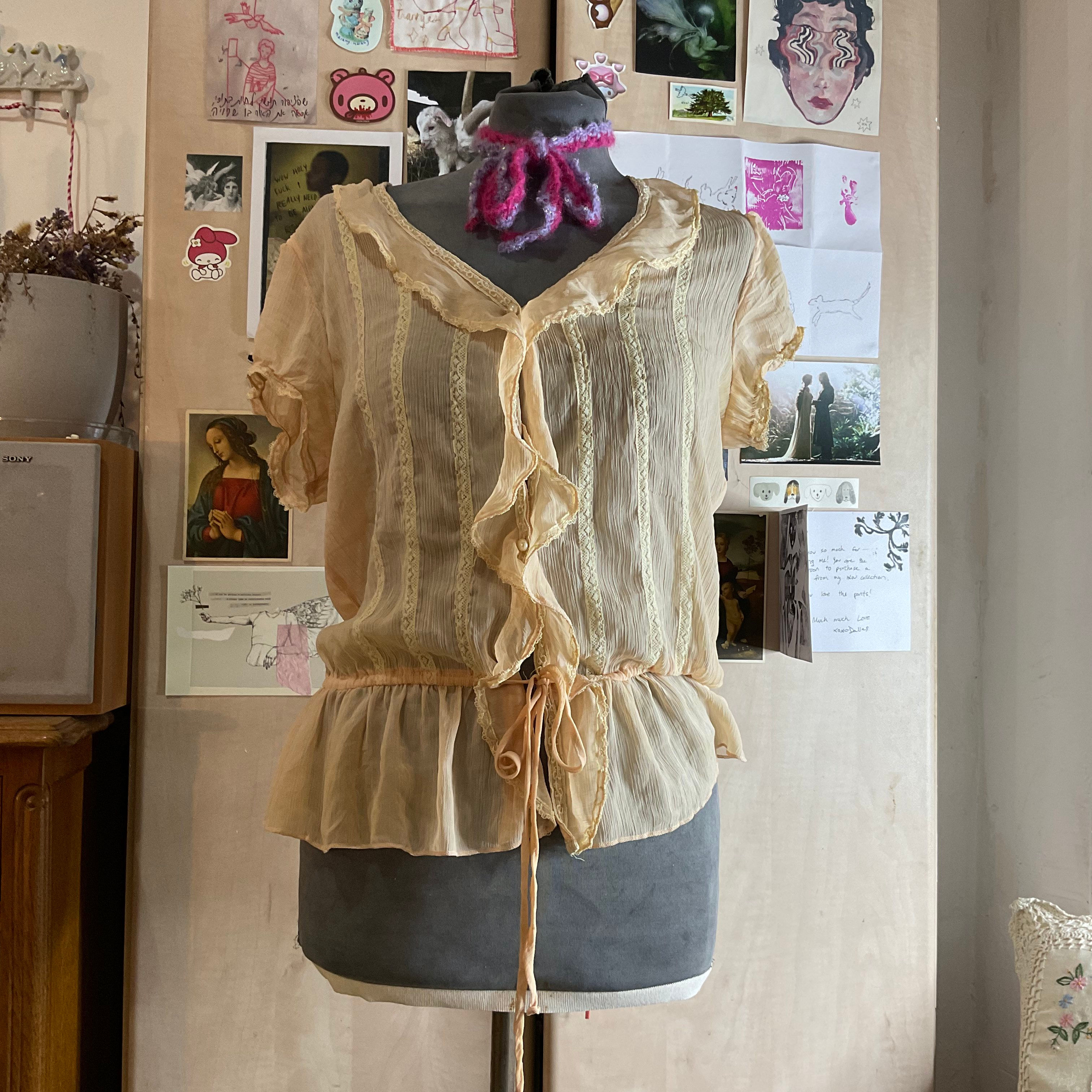 peach sheer button up (S-L)