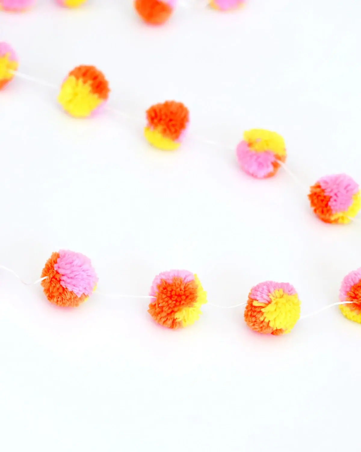 Festive Yellow, Pink and Orange Pom Pom Garland - 3m
