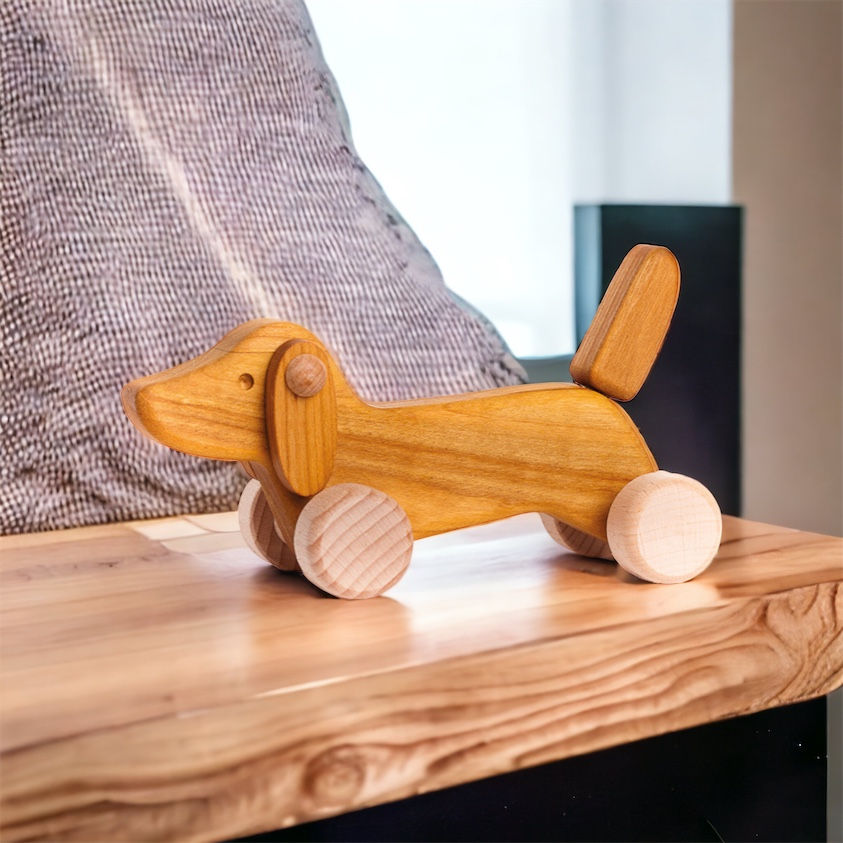 Thumbnail: Wooden Dachshund on wheels - Brown