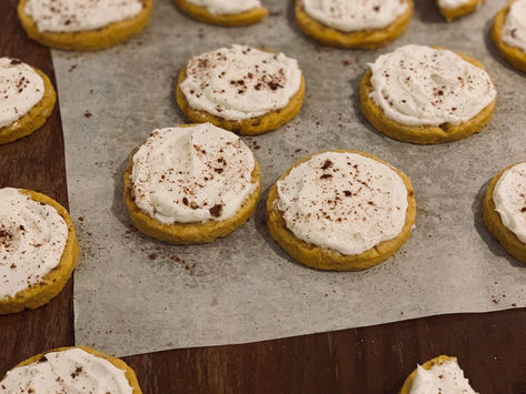 Pumpkin Spice Sugar Cookies with Vegan Cream Cheese Frosting